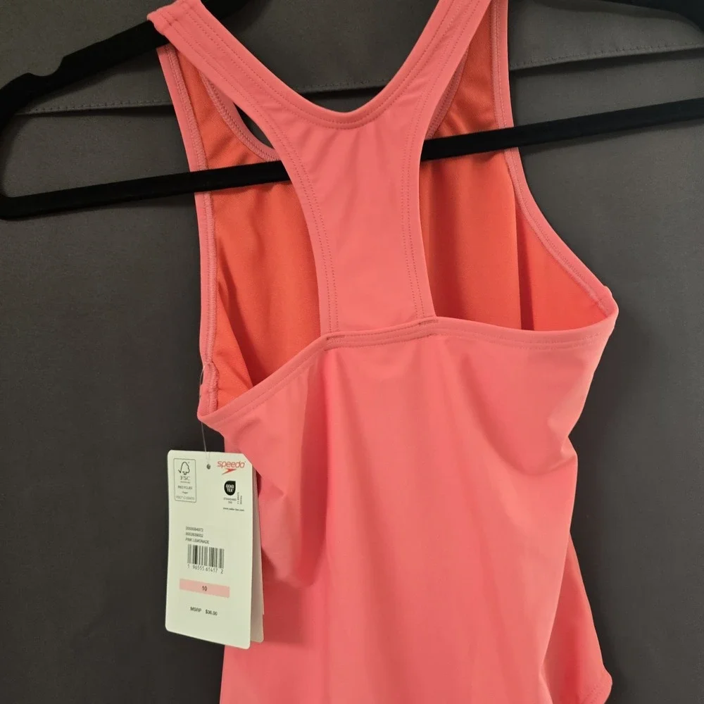 Speedo Girls Swimsuit Size 10 Pink One Piece Solid Racerback NWT